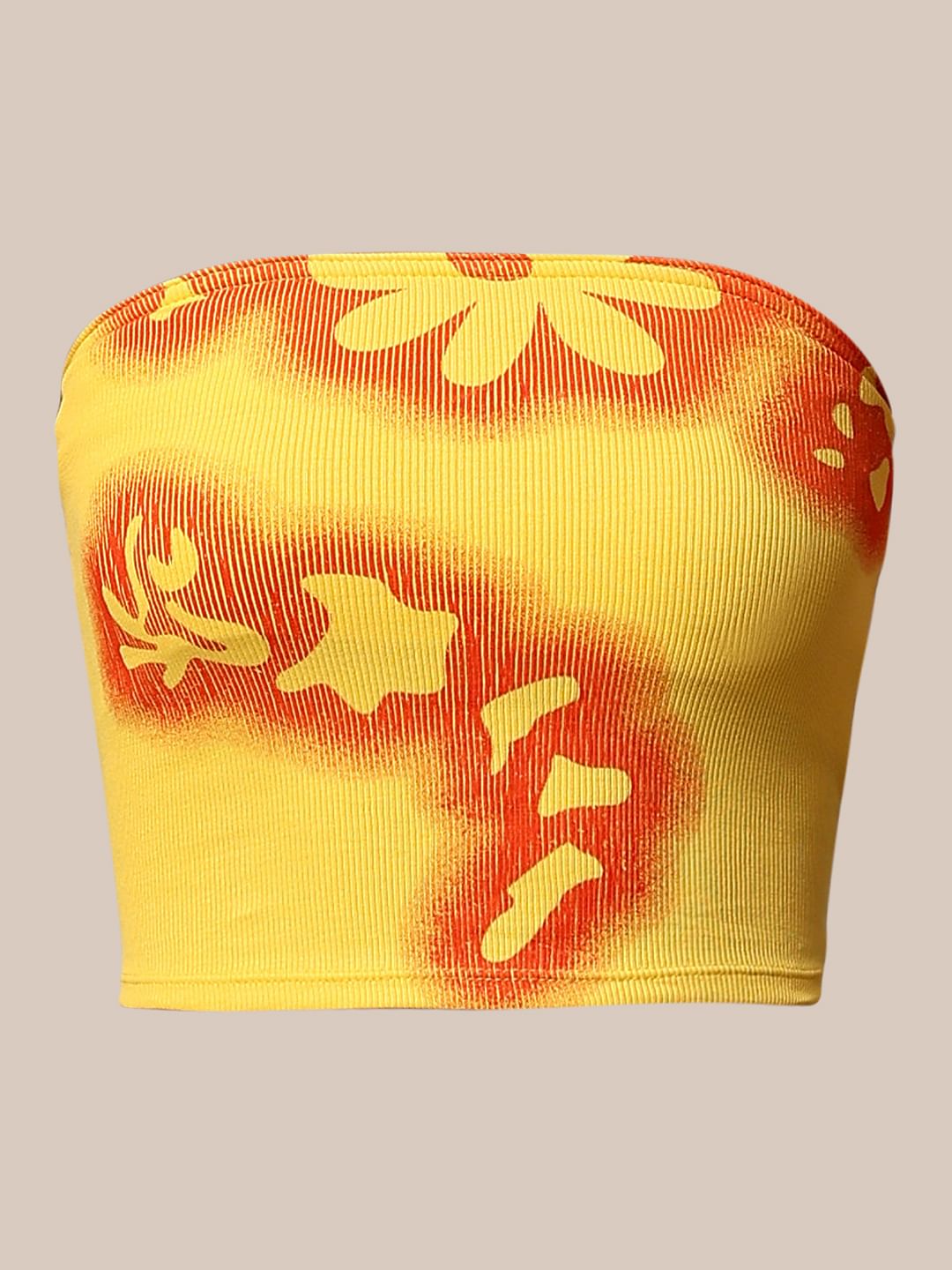 Yellow Printed Bandeau Top