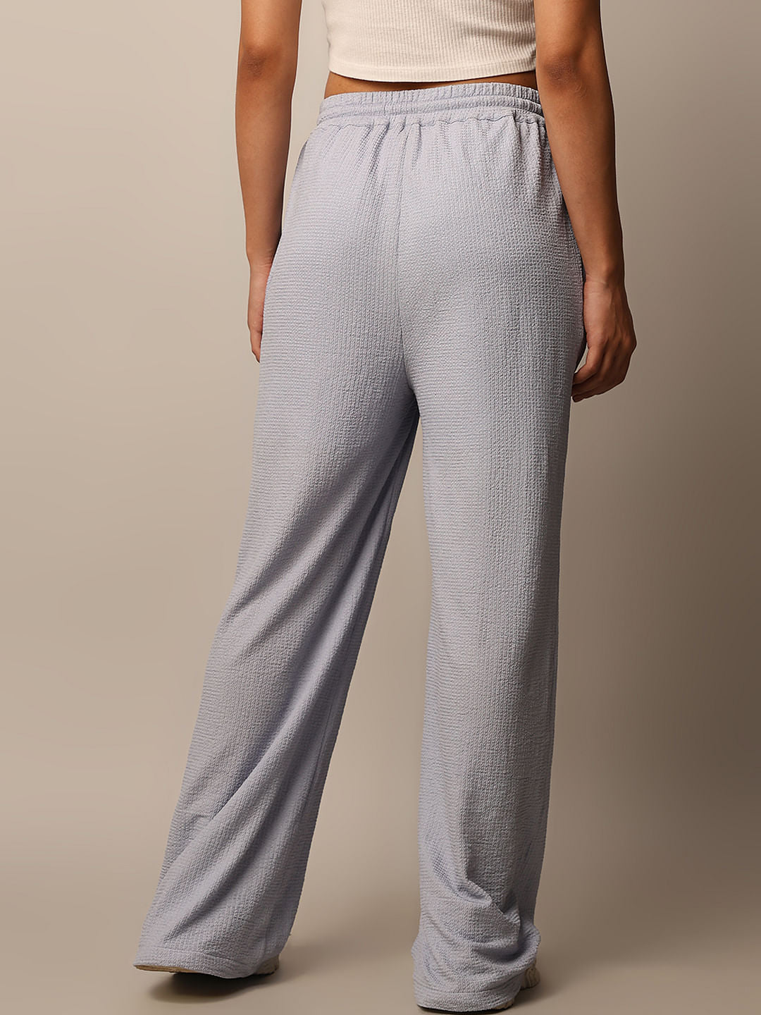 Blue Textured Pull On Pants