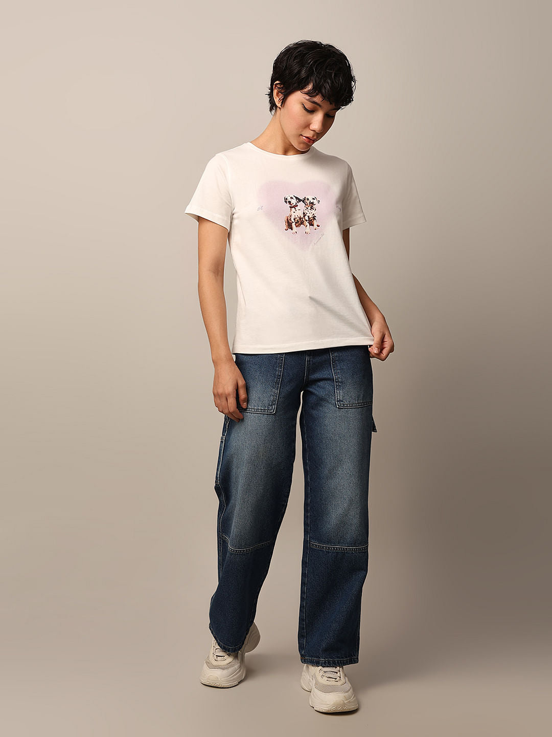 White Printed Cotton T-Shirt