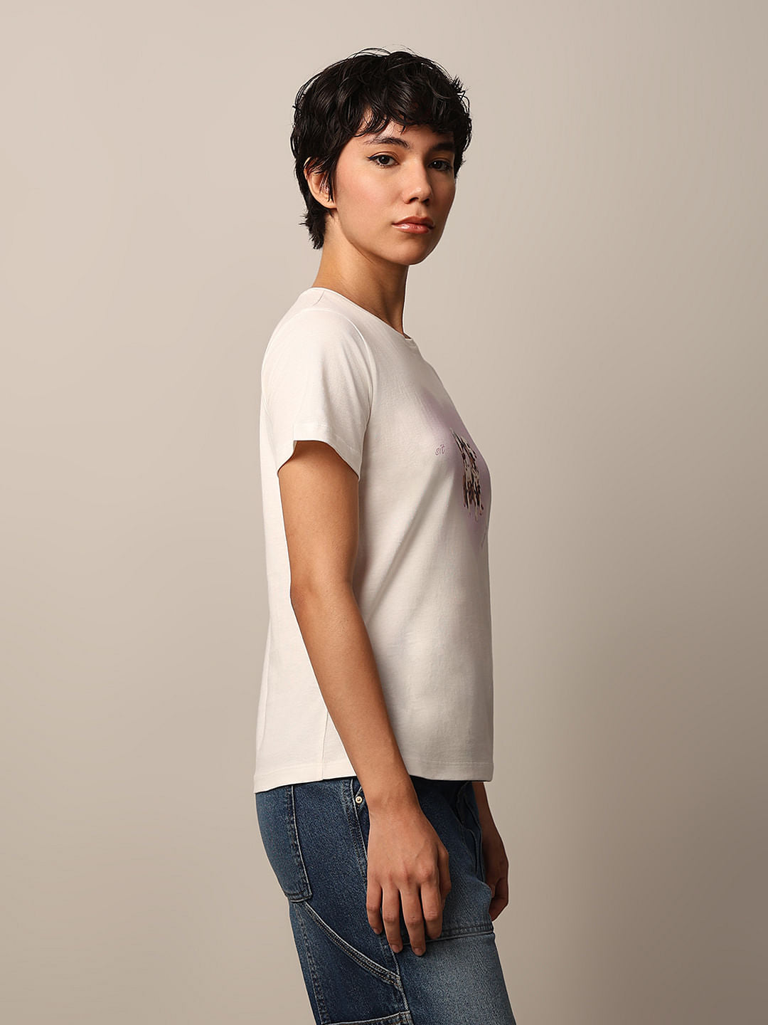 White Printed Cotton T-Shirt