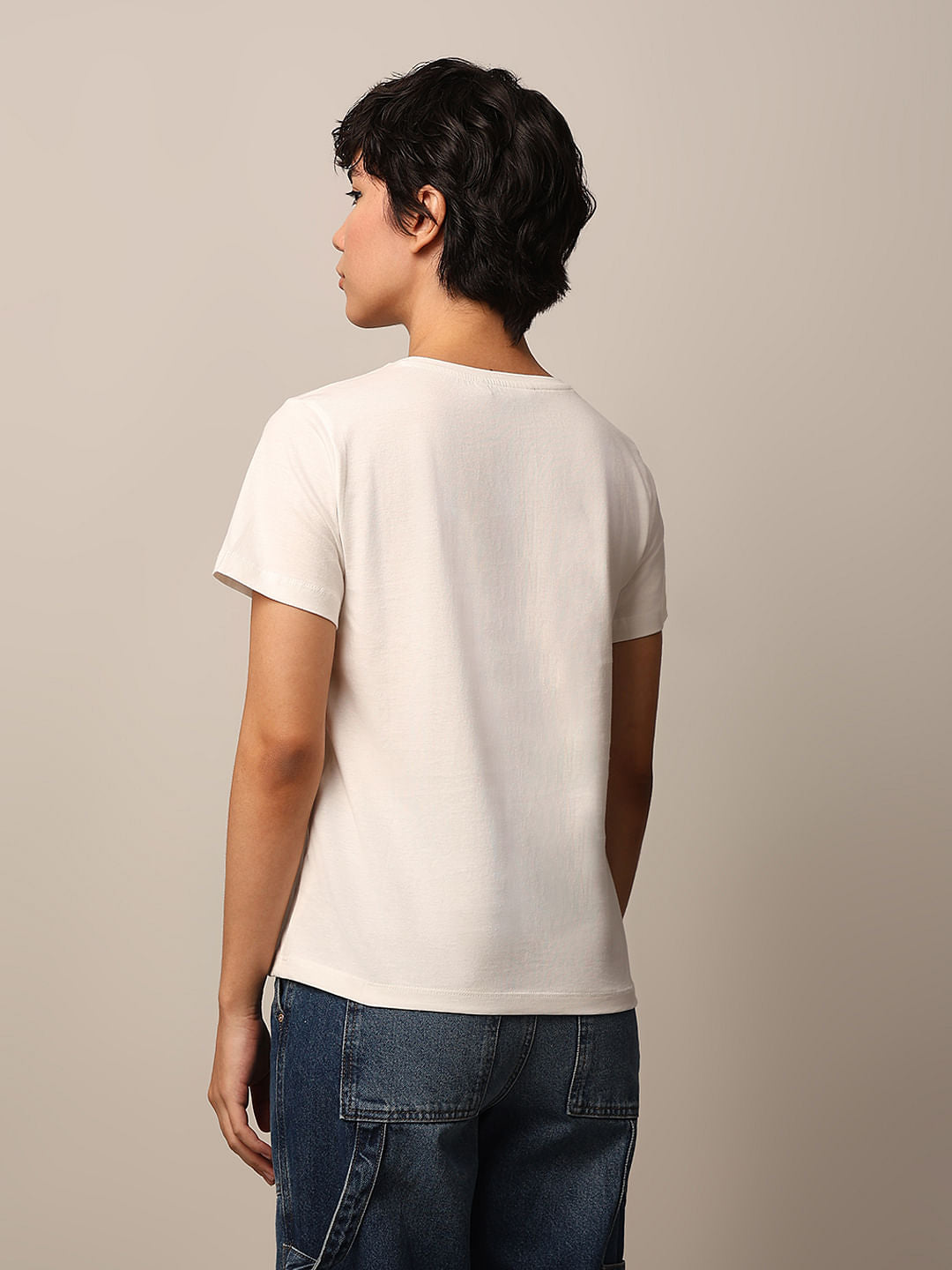 White Printed Cotton T-Shirt