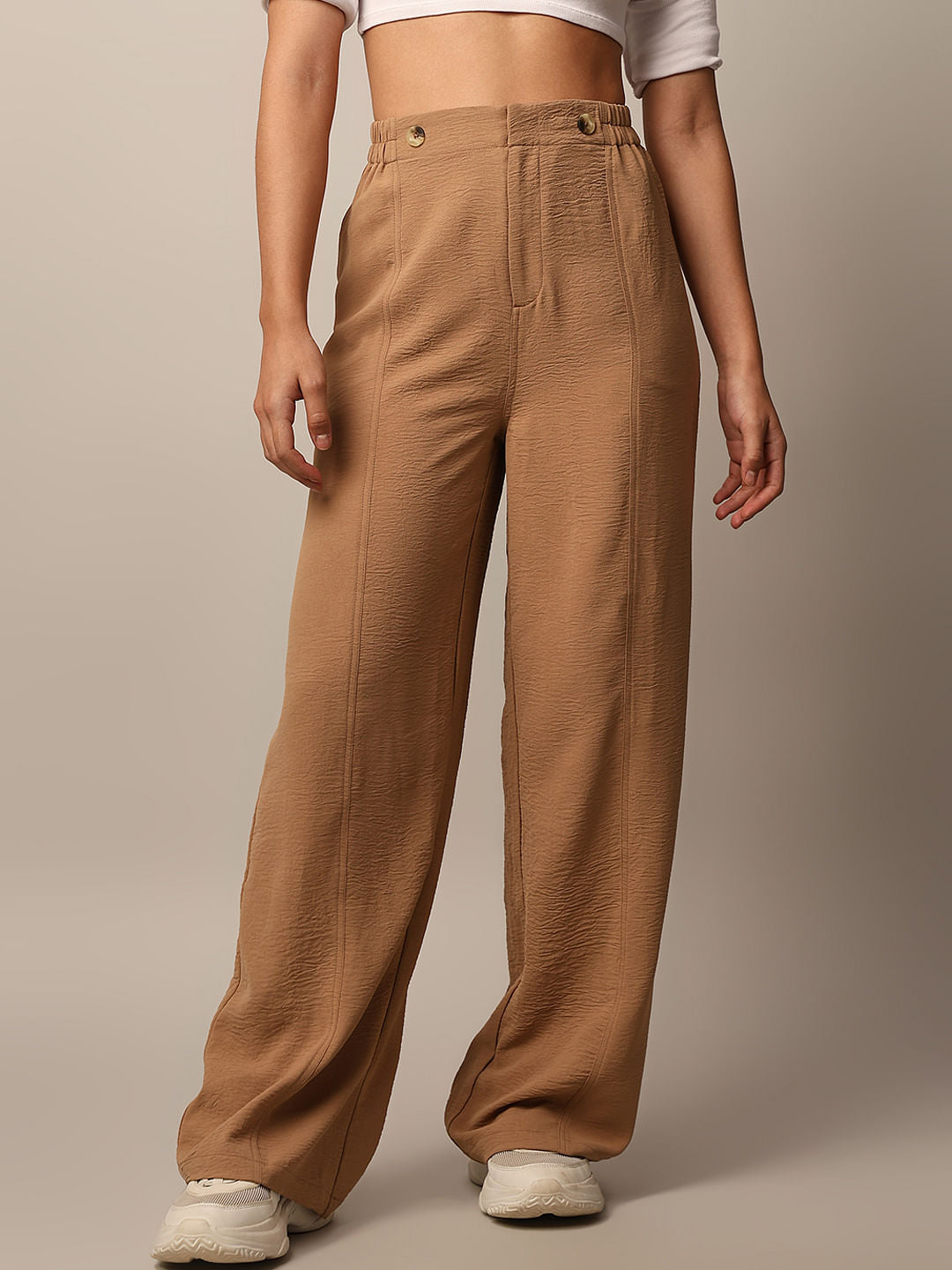 Brown High Rise Wide Pull On Pants