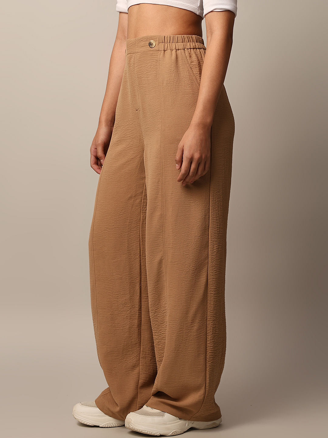 Brown High Rise Wide Pull On Pants