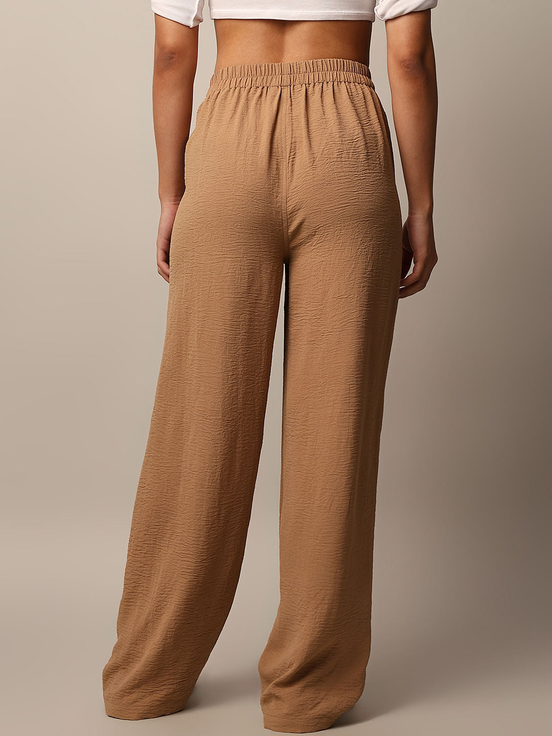 Brown High Rise Wide Pull On Pants