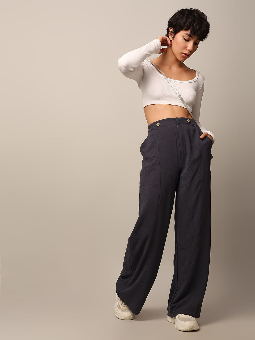 Black High Rise Wide Pull On Pants