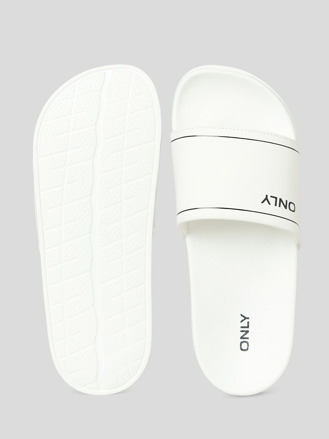 White Logo Print Sliders