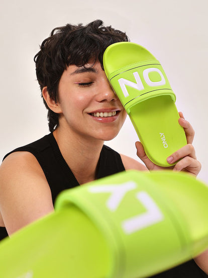 Lime Green Large Logo Print Sliders