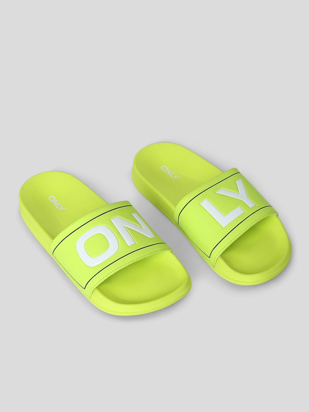 Lime Green Large Logo Print Sliders
