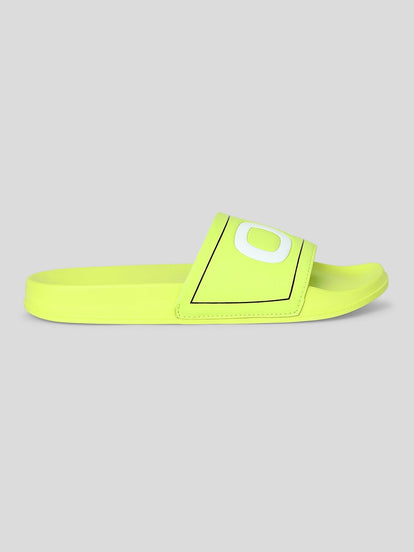 Lime Green Large Logo Print Sliders