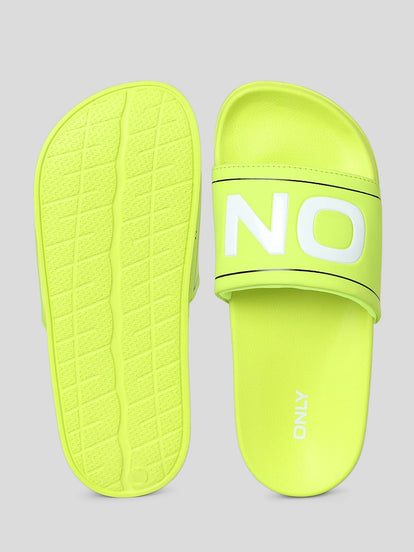 Lime Green Large Logo Print Sliders