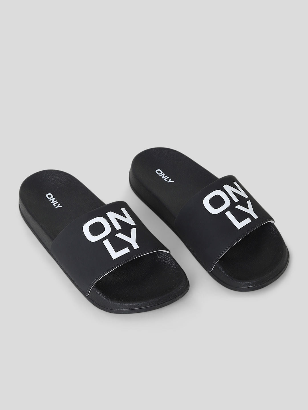 Black Large Logo Print Sliders