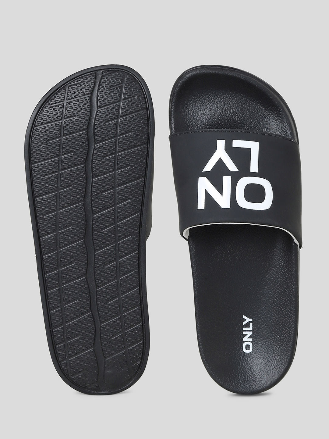 Black Large Logo Print Sliders