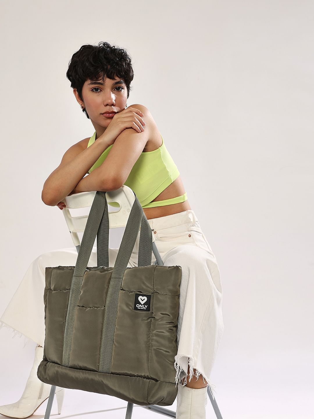 Olive Puffer Tote Bag