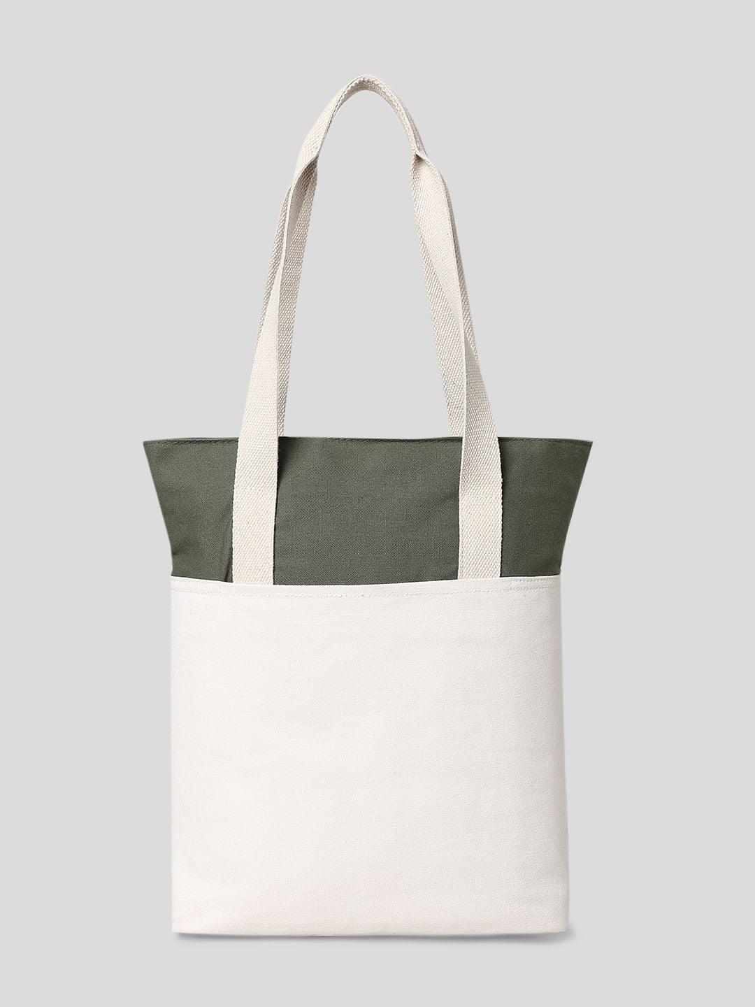 Green Colourblocked Cotton Canvas Bag