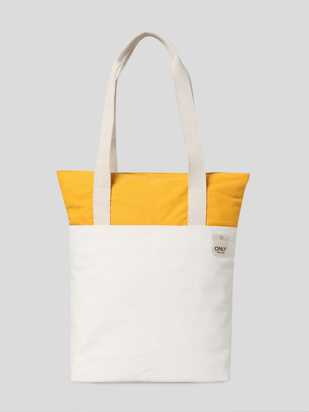 Yellow Colourblocked Cotton Canvas Bag