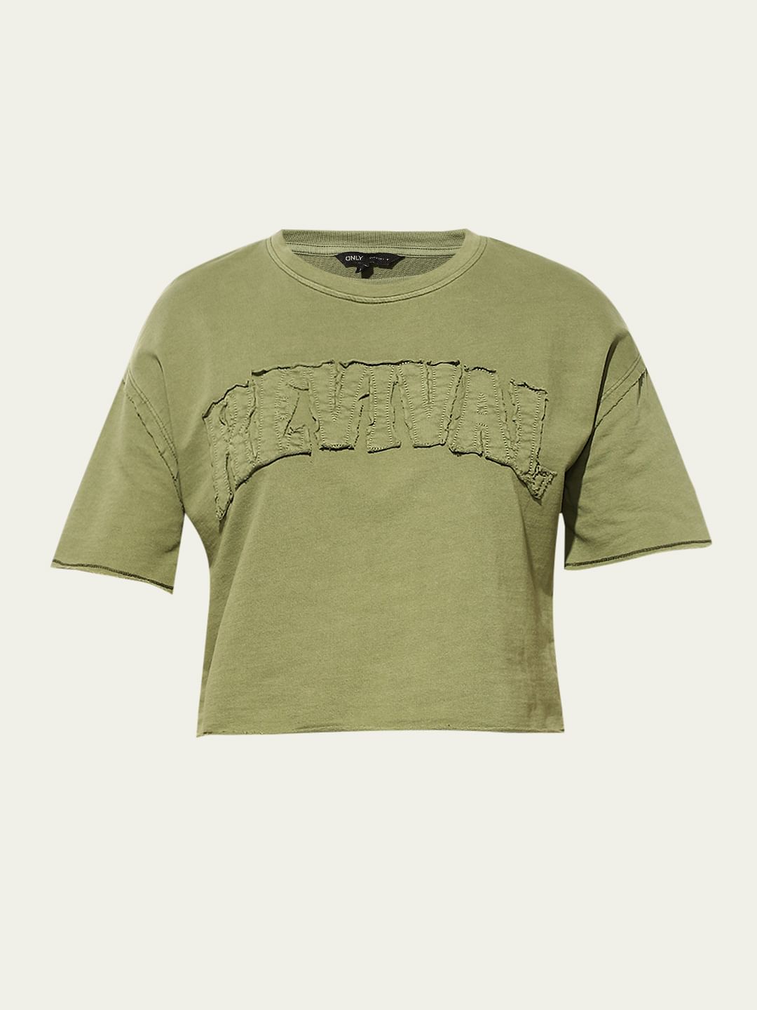 Olive Text Print Boxy Fit T-Shirt