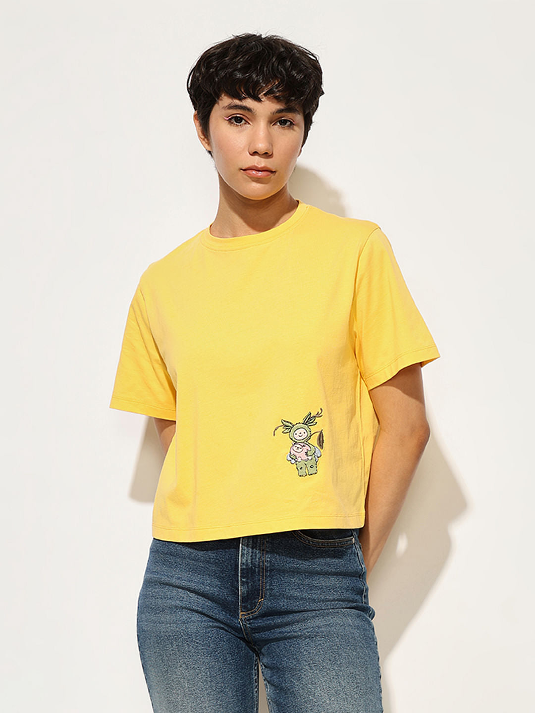 Yellow Applique Boxy Fit T-Shirt