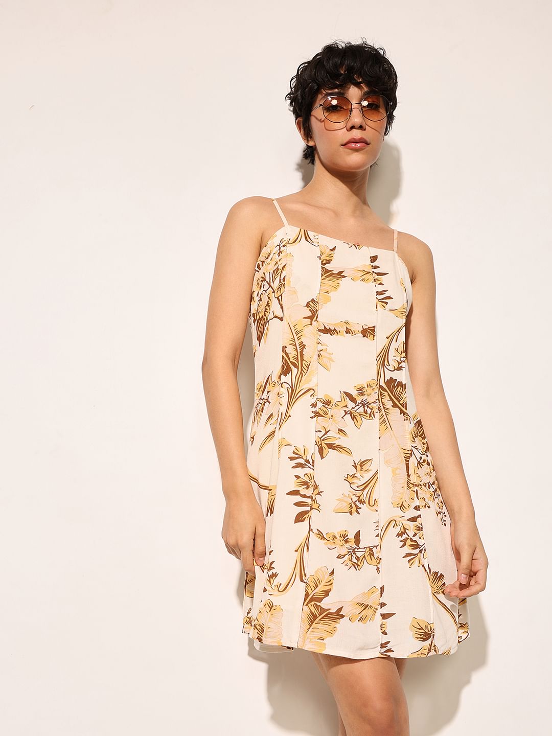 Beige Floral Mini Dress