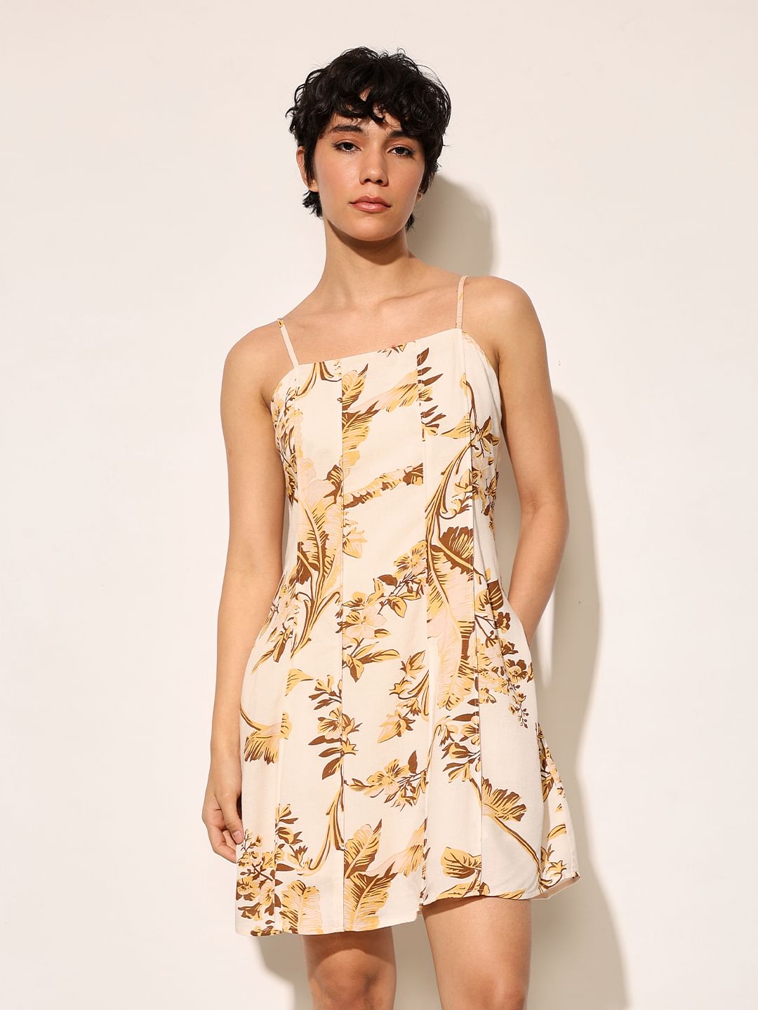 Beige Floral Mini Dress
