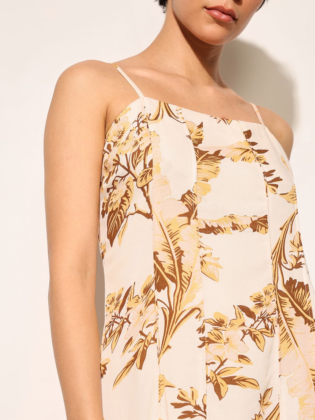 Beige Floral Mini Dress