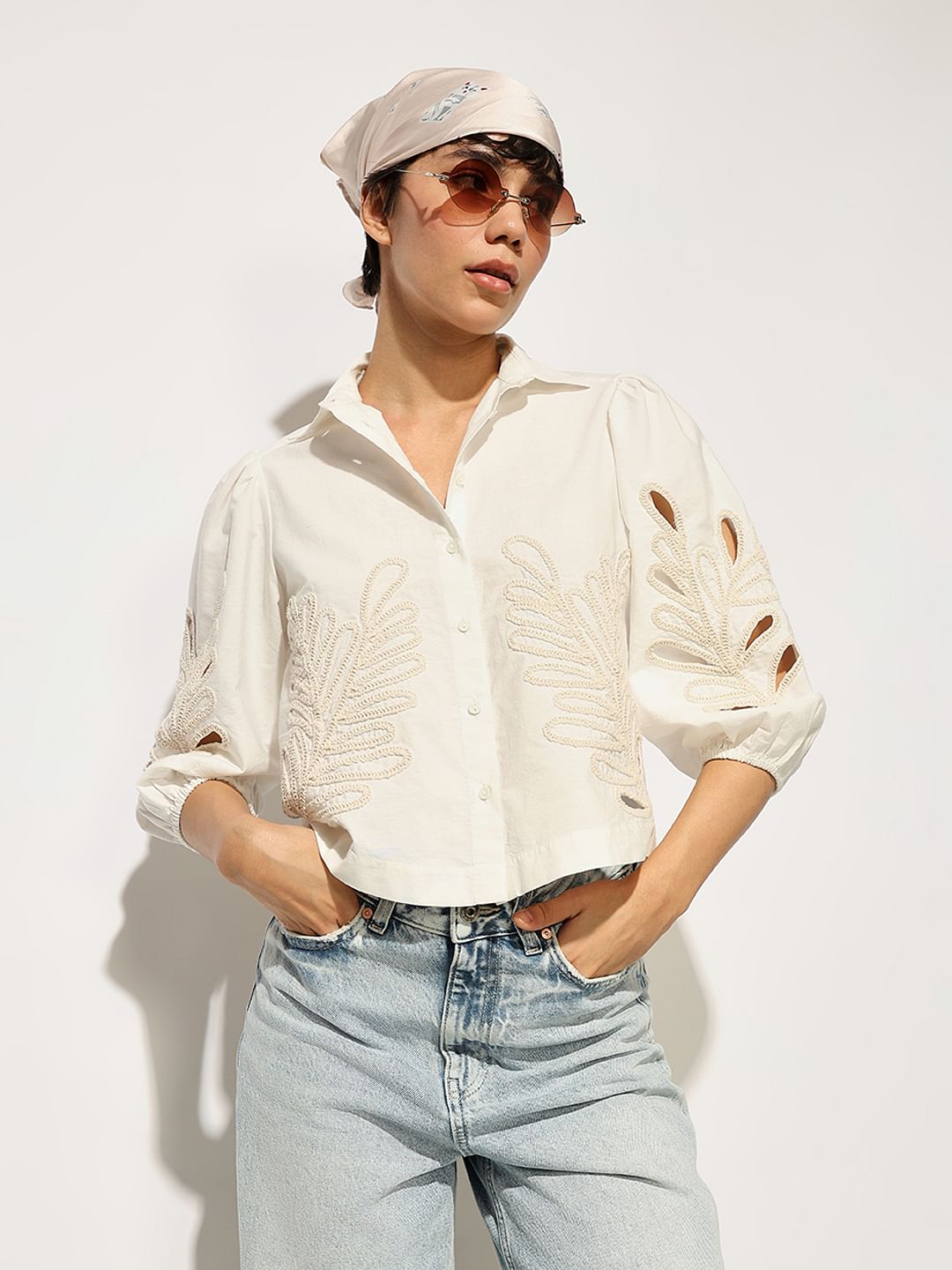 White Embroidered Cotton Shirt