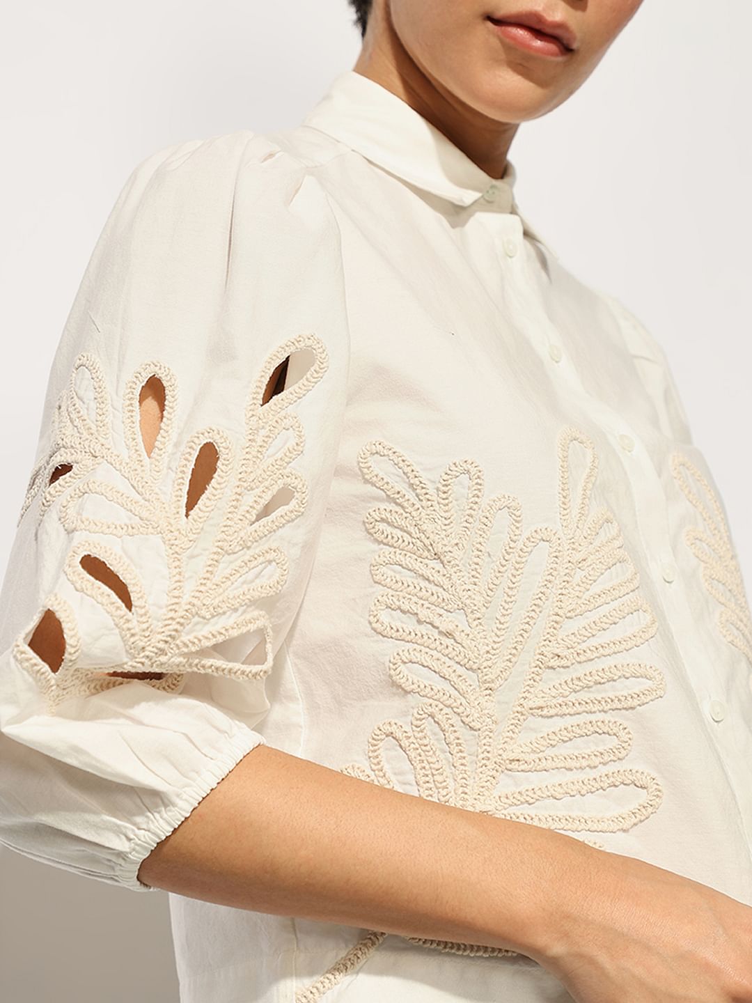White Embroidered Cotton Shirt