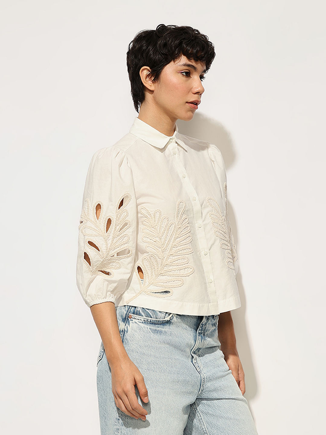 White Embroidered Cotton Shirt