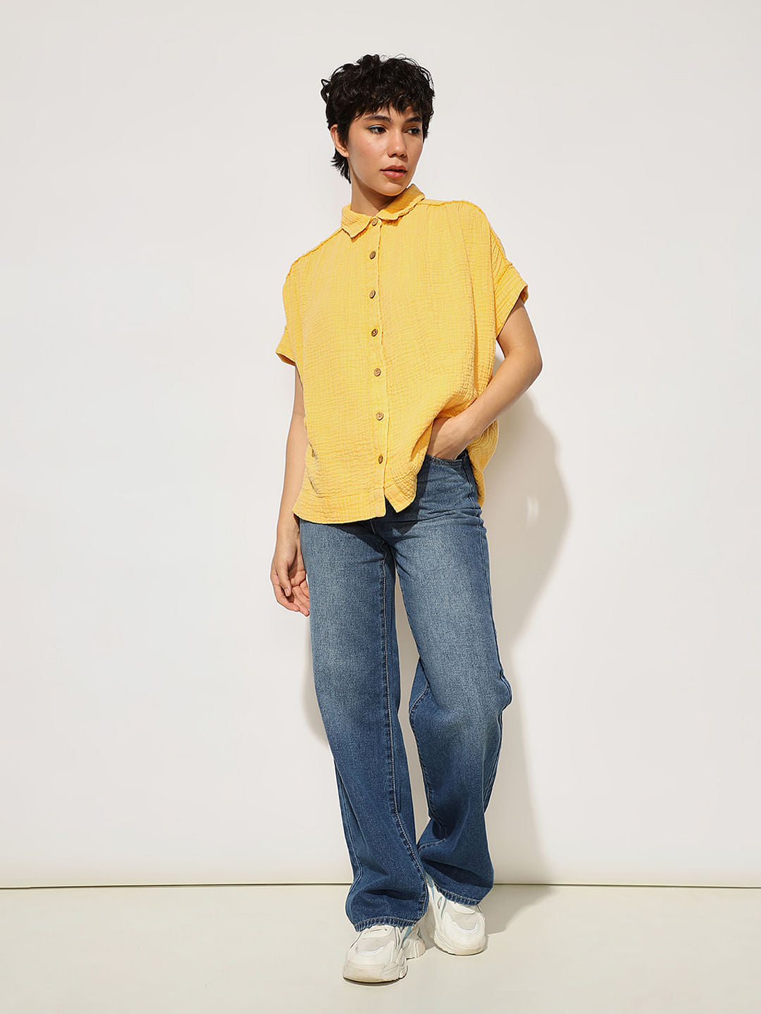 Yellow Seersucker Oversized Shirt