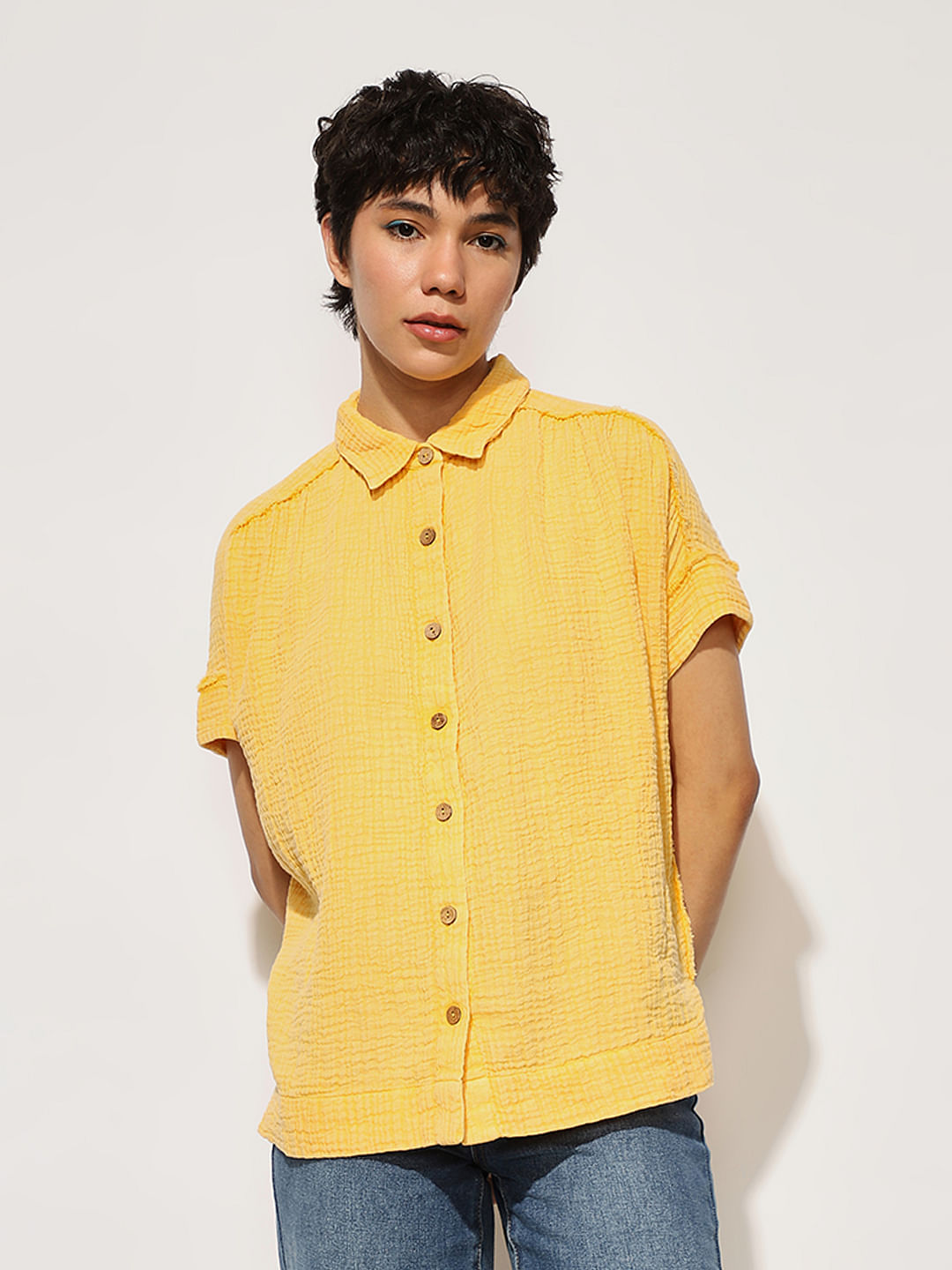 Yellow Seersucker Oversized Shirt