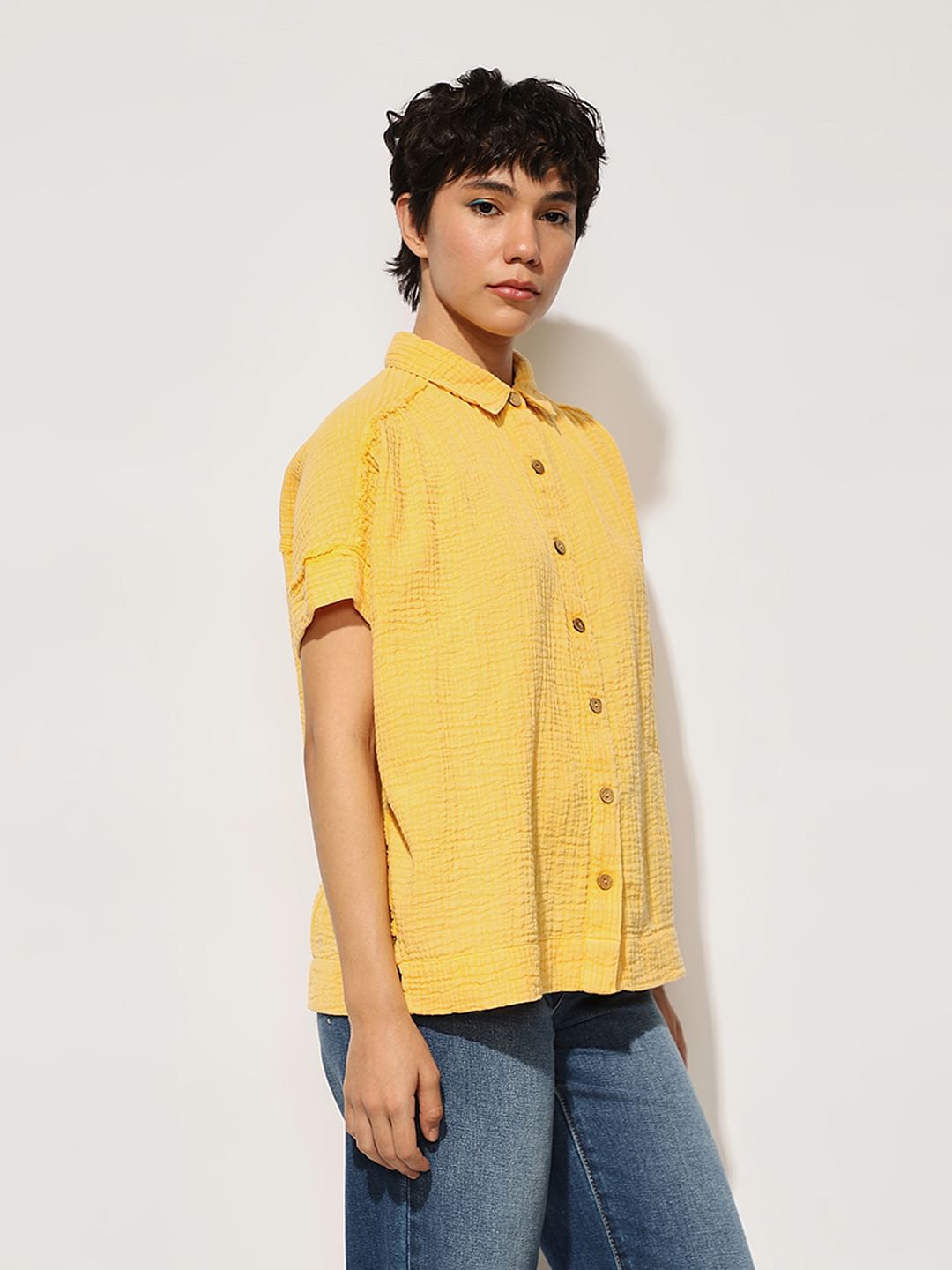 Yellow Seersucker Oversized Shirt