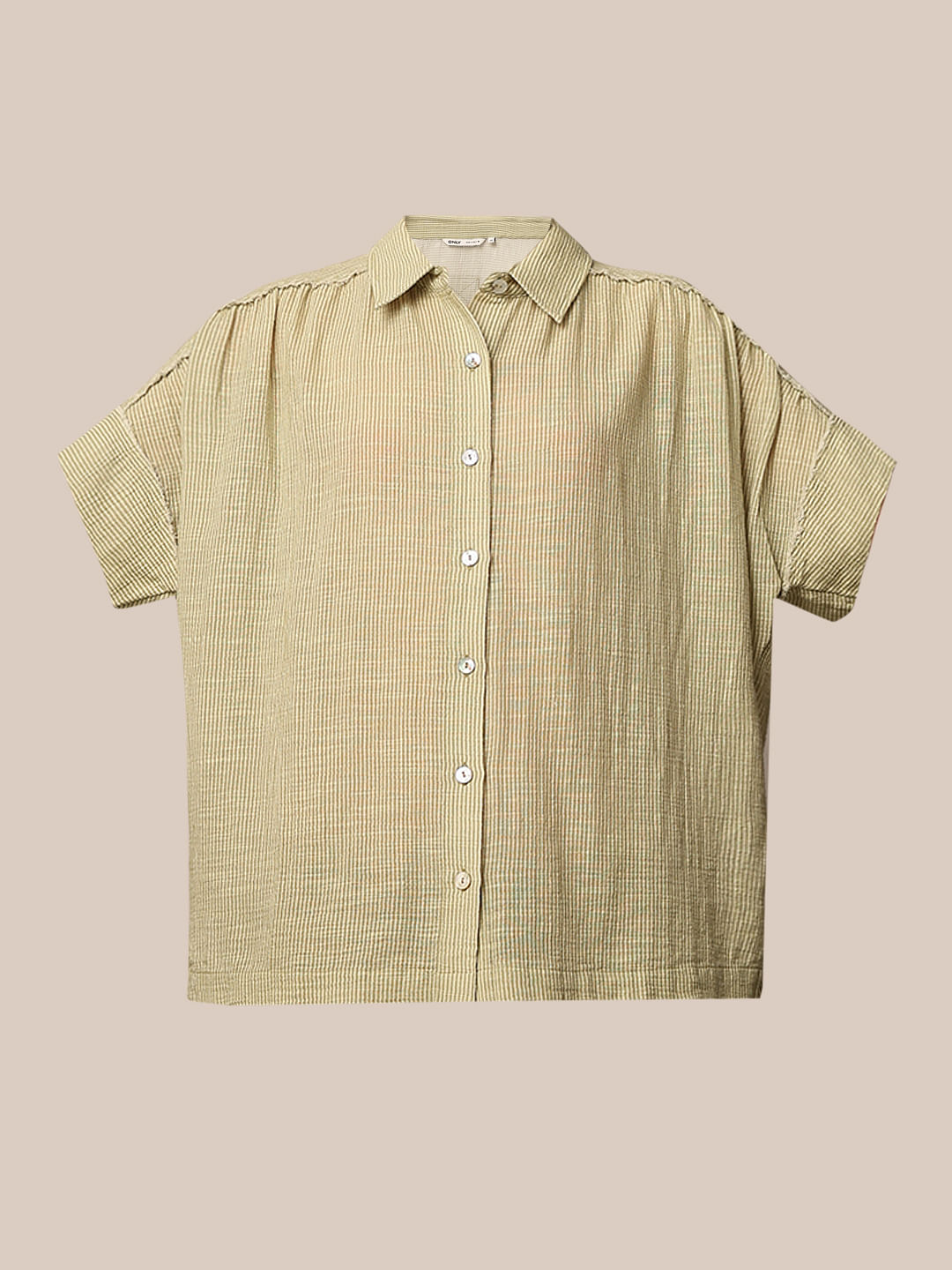 Green Striped Oversized Cotton Shirt