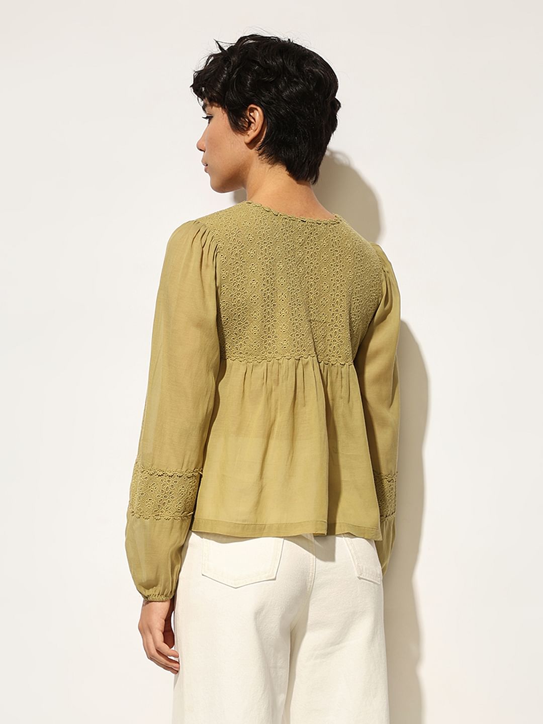 Green Tie Detail Cotton Top