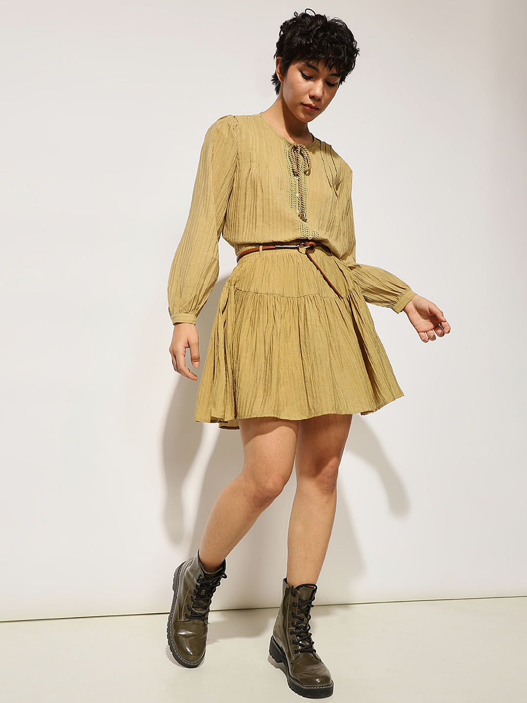 Brown Seersucker Co-Ord Set Skirt