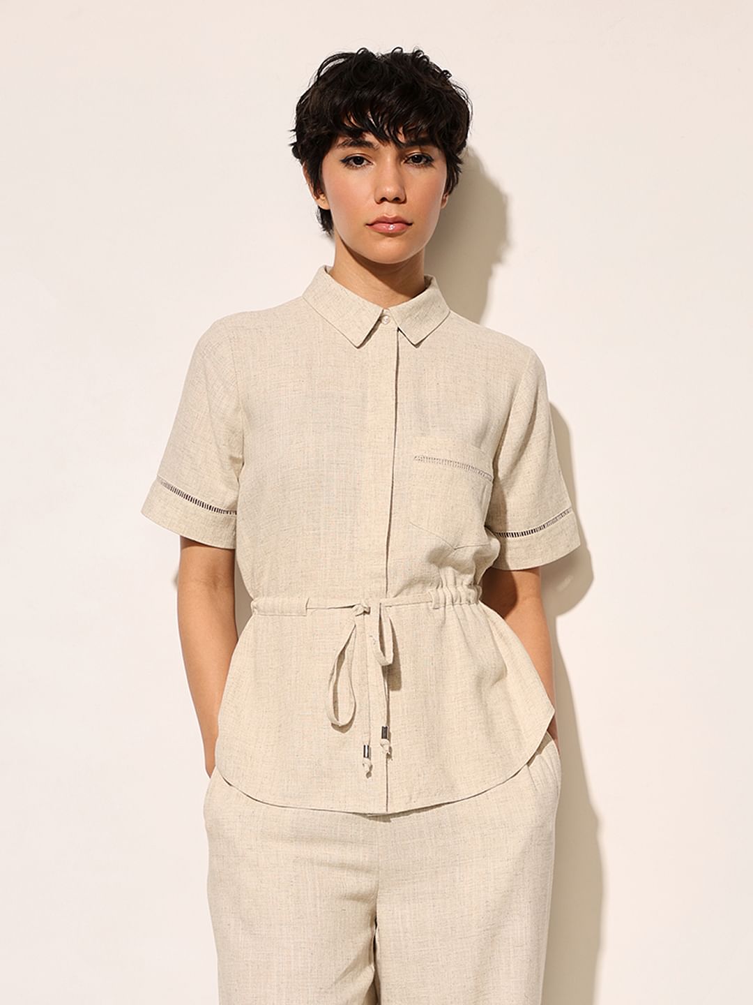 Beige Co-Ord Set Long Shirt