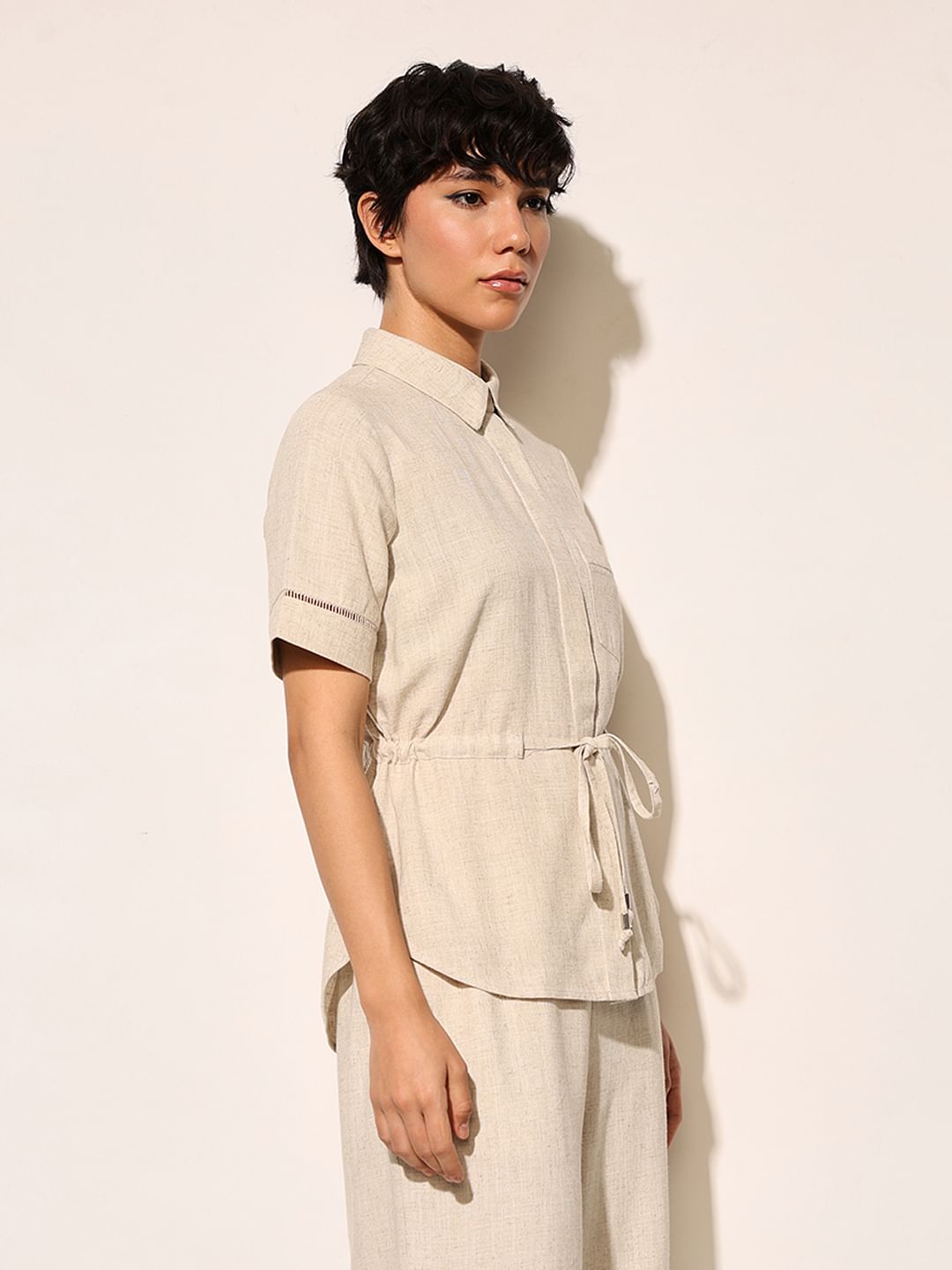 Beige Co-Ord Set Long Shirt