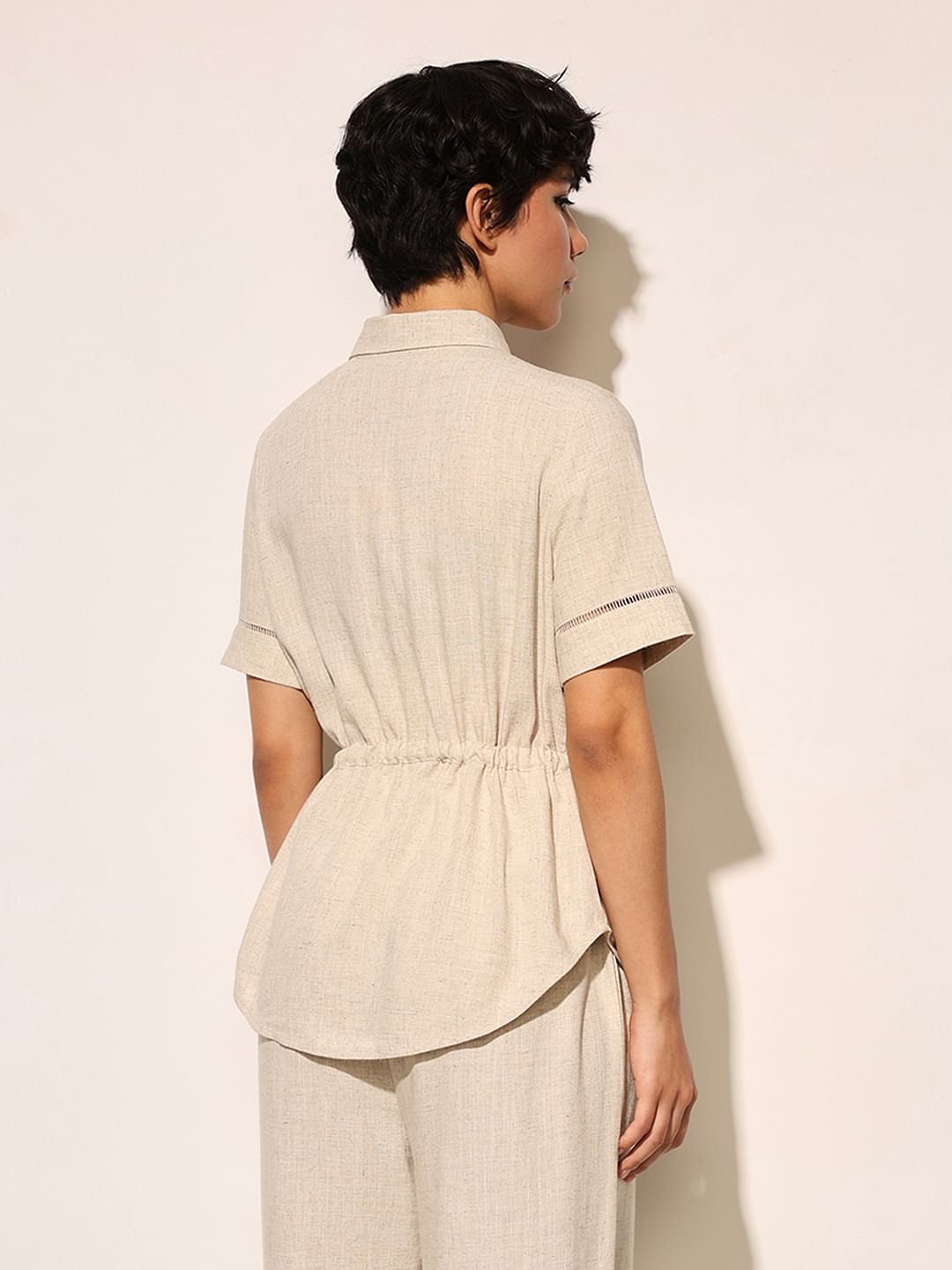 Beige Co-Ord Set Long Shirt