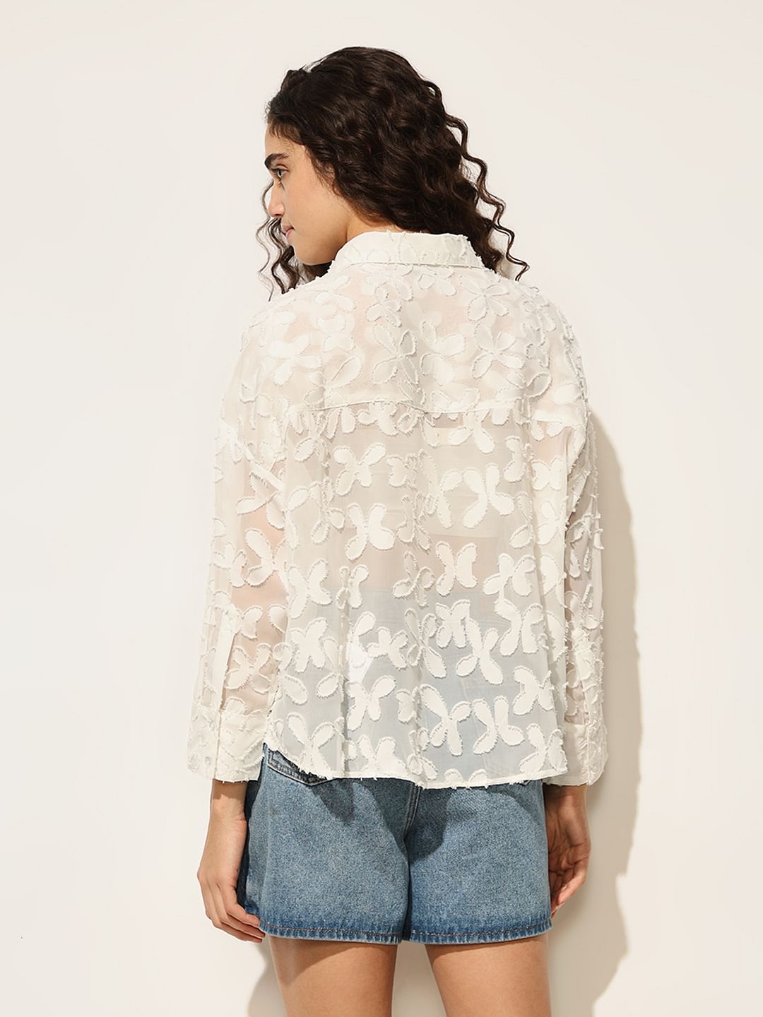 White Sheer Embroidered Shirt