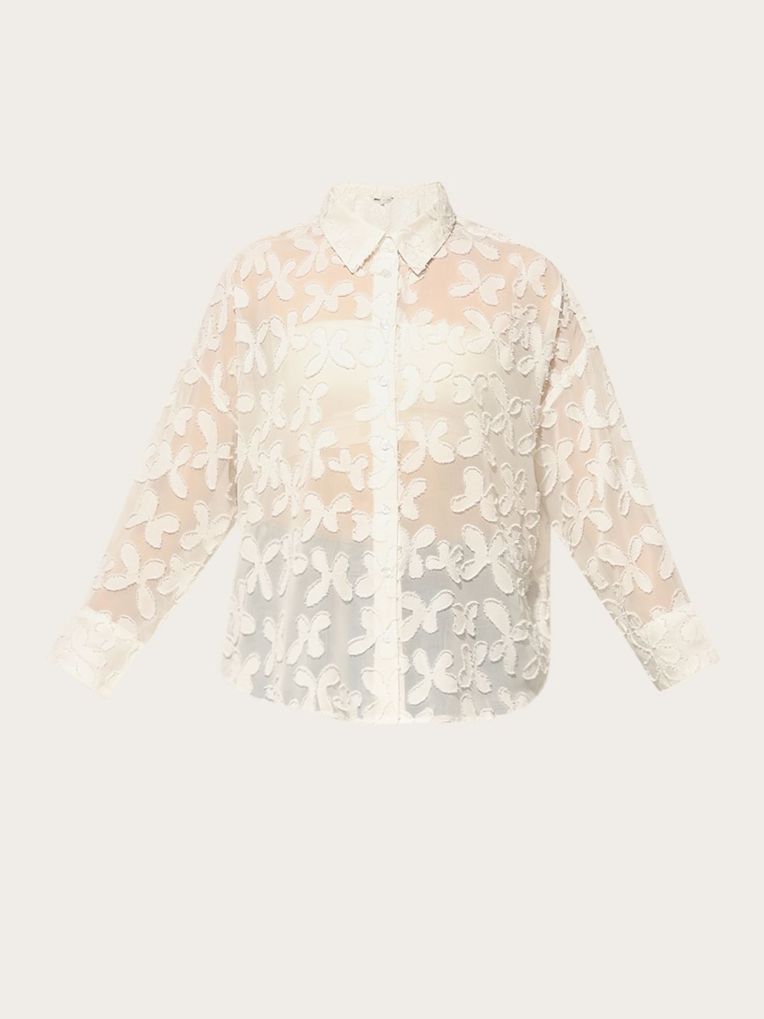White Sheer Embroidered Shirt