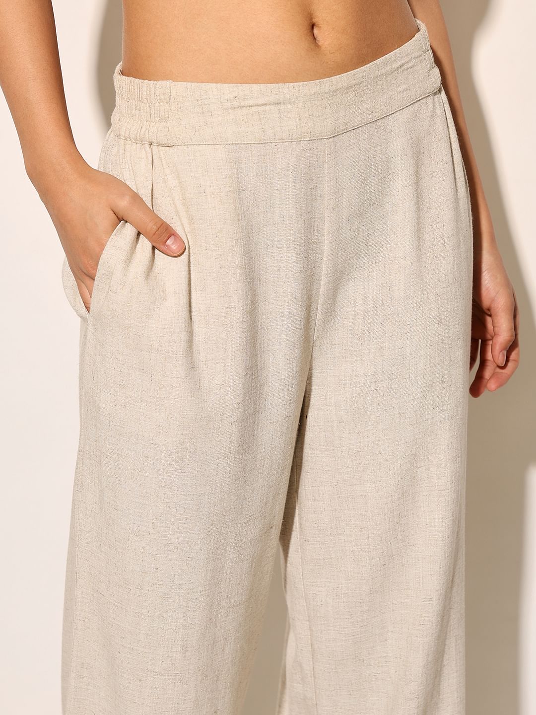 Beige Co-Ord Set Linen Blend Pants