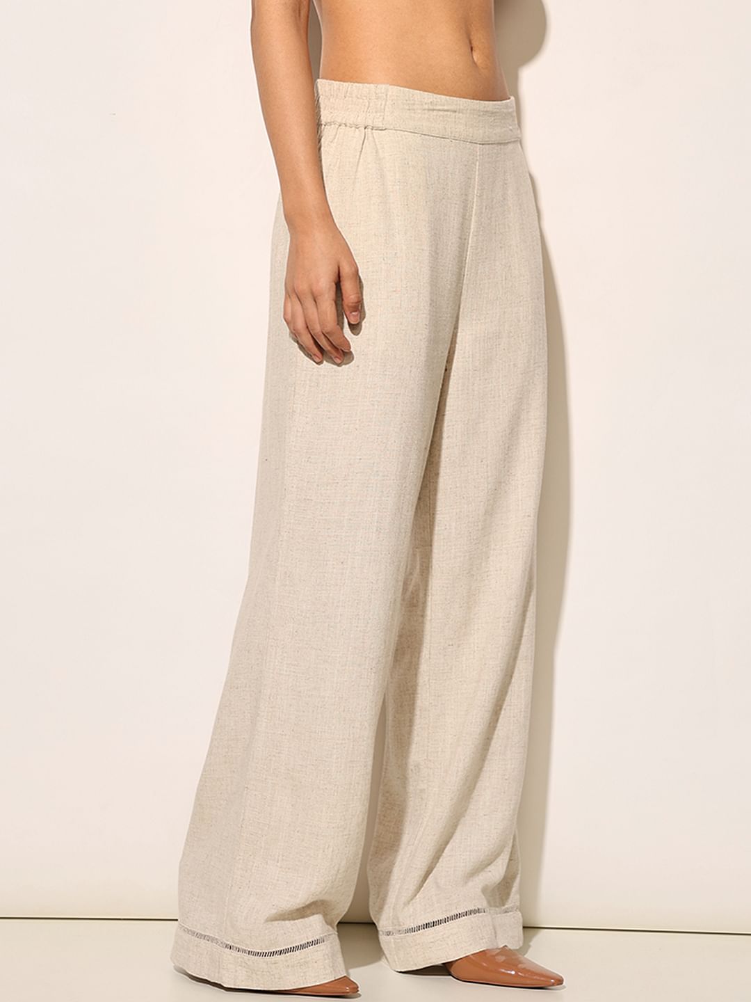 Beige Co-Ord Set Linen Blend Pants
