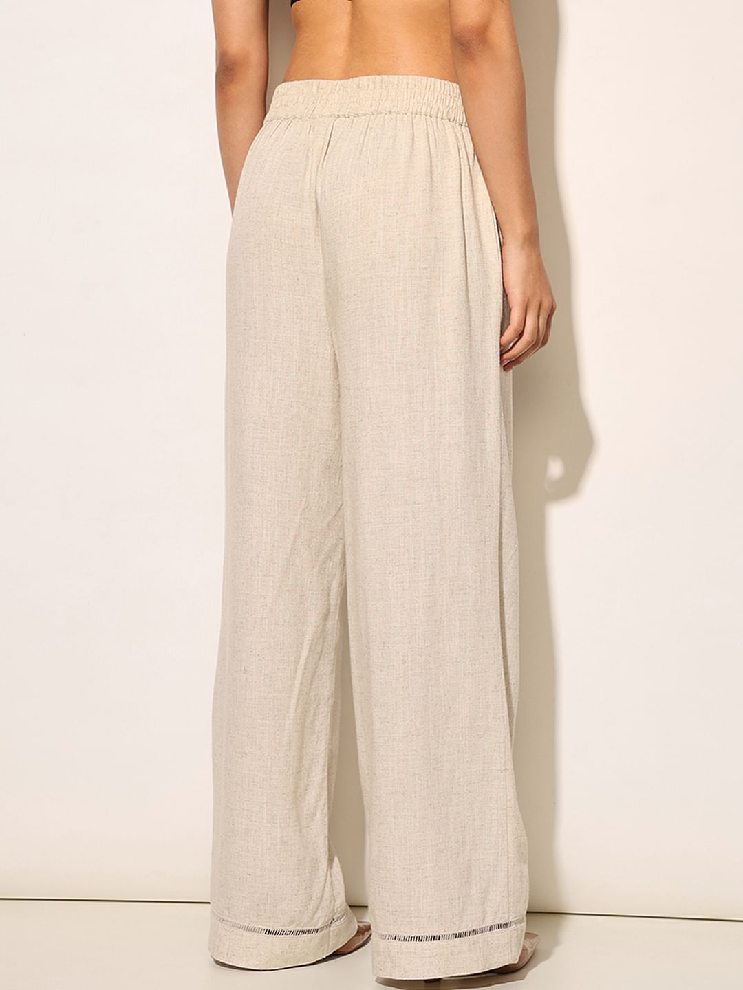 Beige Co-Ord Set Linen Blend Pants