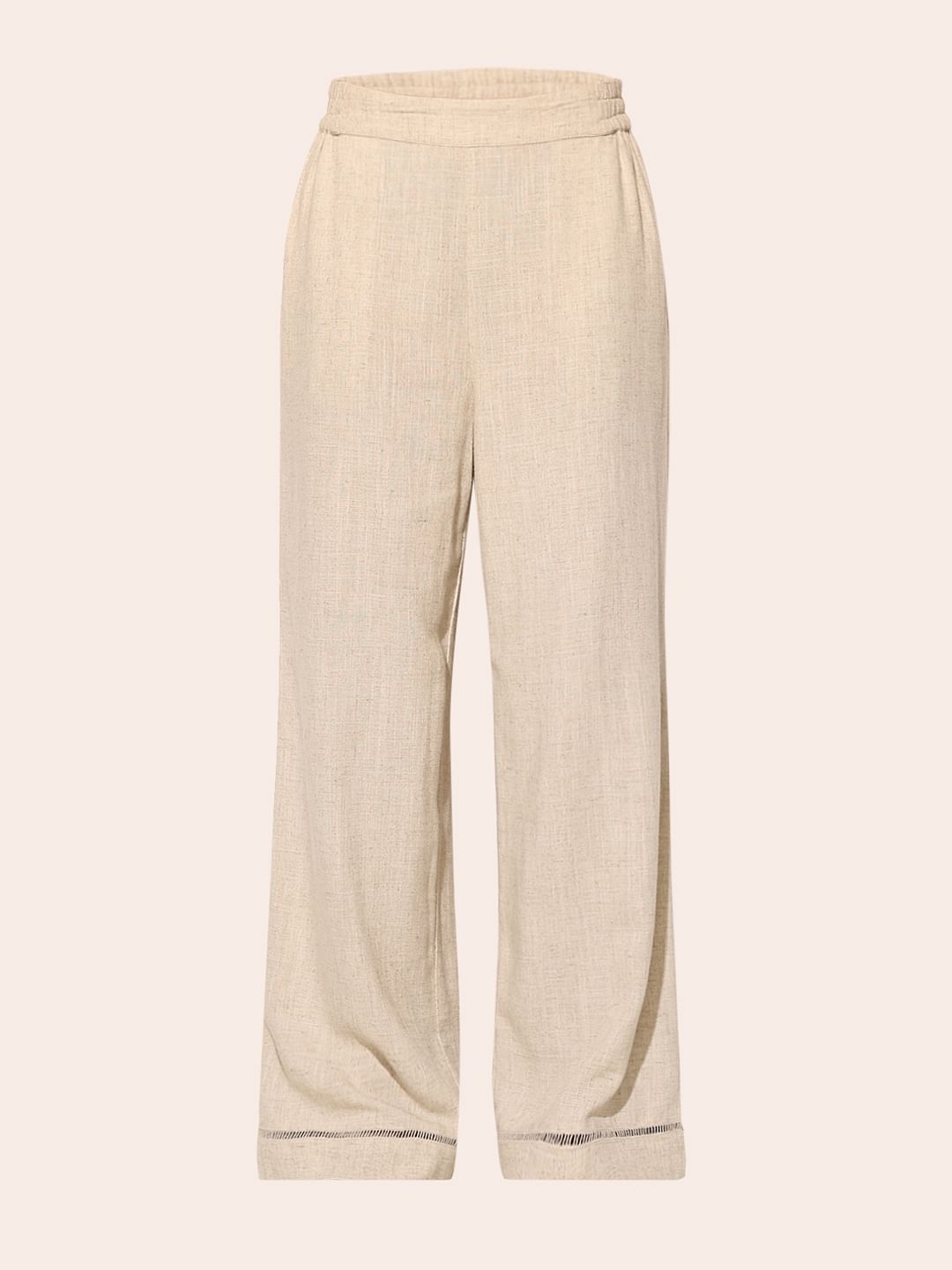 Beige Co-Ord Set Linen Blend Pants