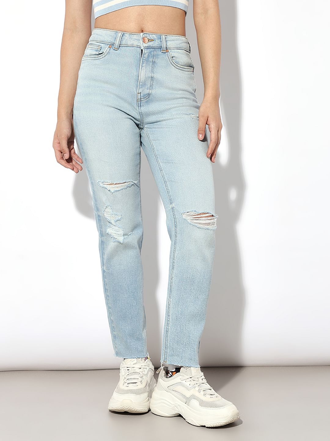 Light Blue High Rise Distressed Jeans