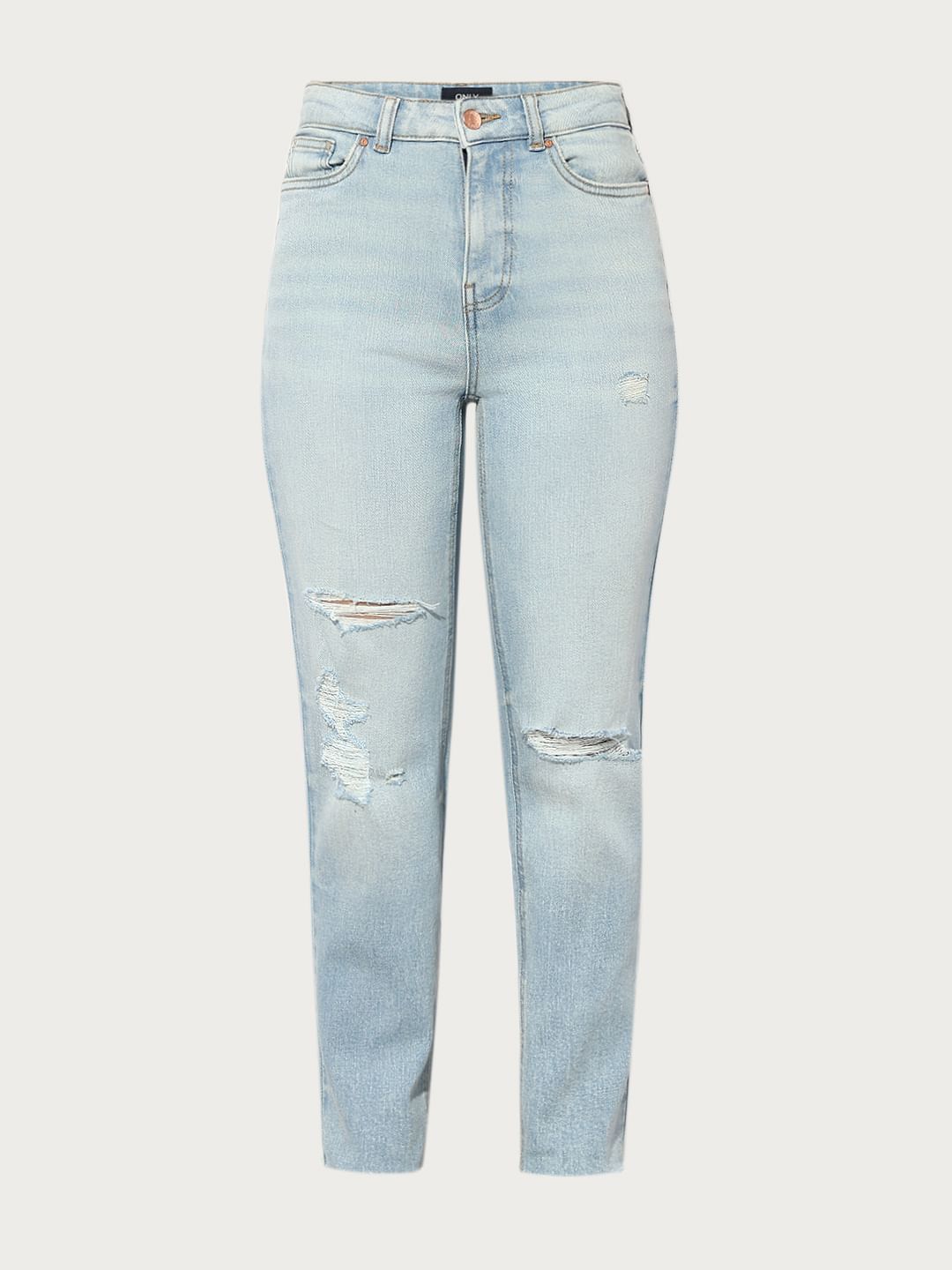 Light Blue High Rise Distressed Jeans