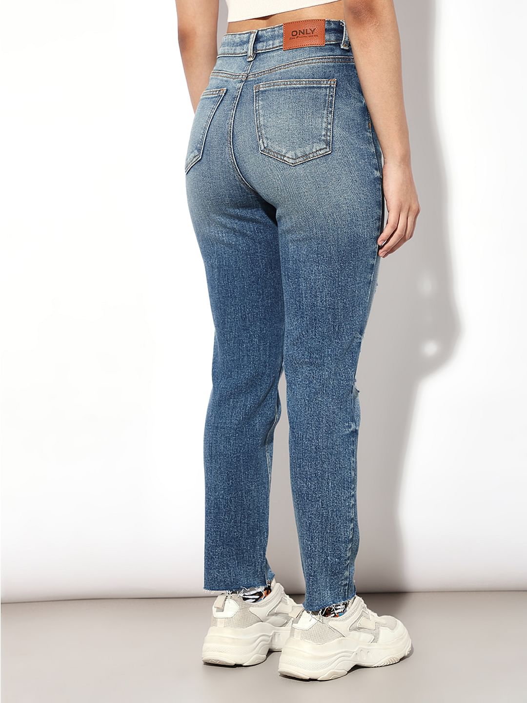 Blue High Rise Distressed Jeans