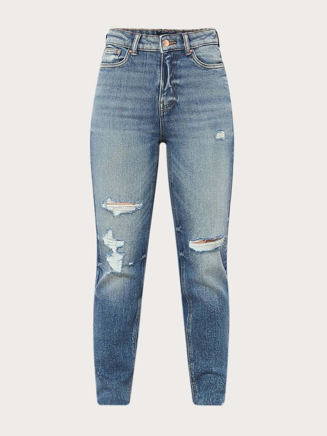Blue High Rise Distressed Jeans