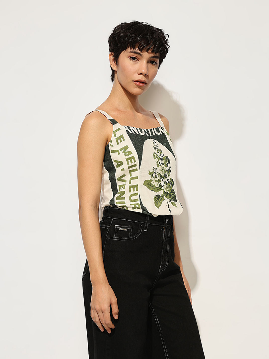 White Printed Bralette Top