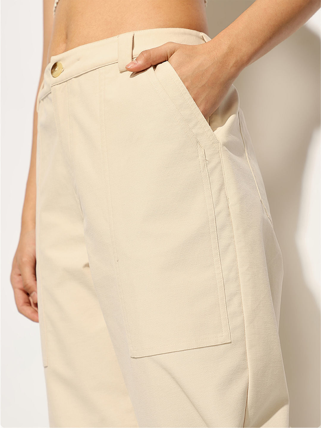 Cream High Rise Cargo Pants