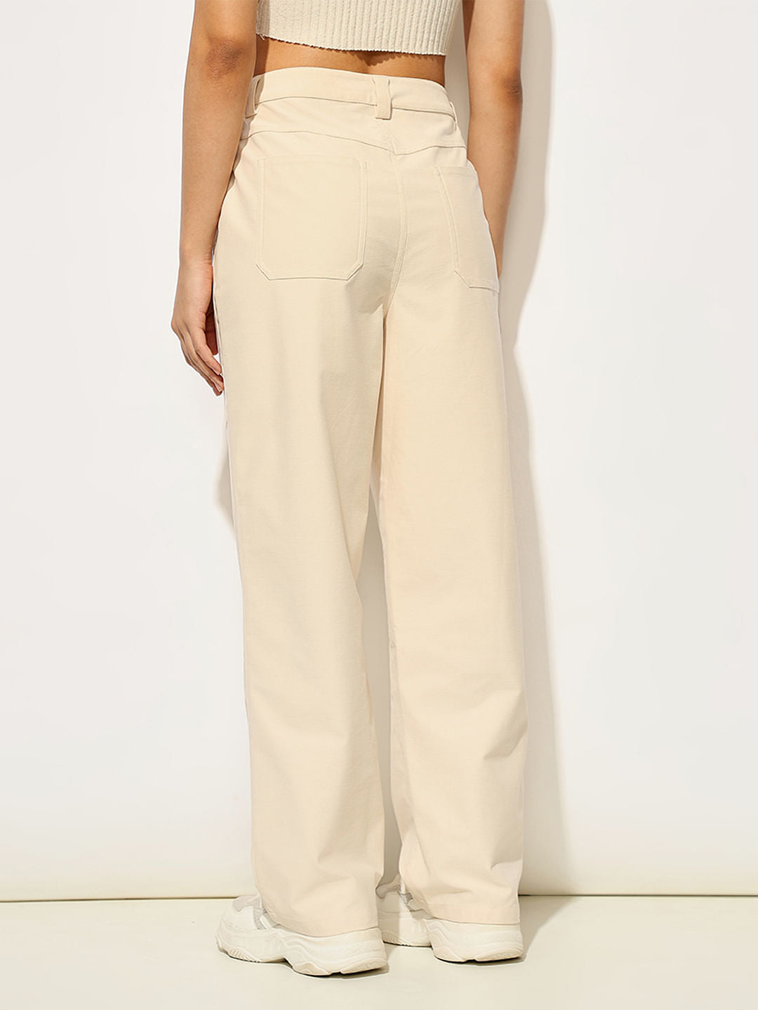 Cream High Rise Cargo Pants