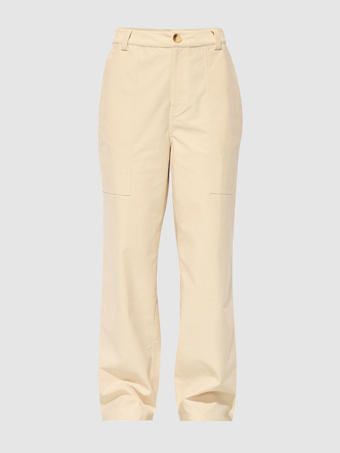 Cream High Rise Cargo Pants
